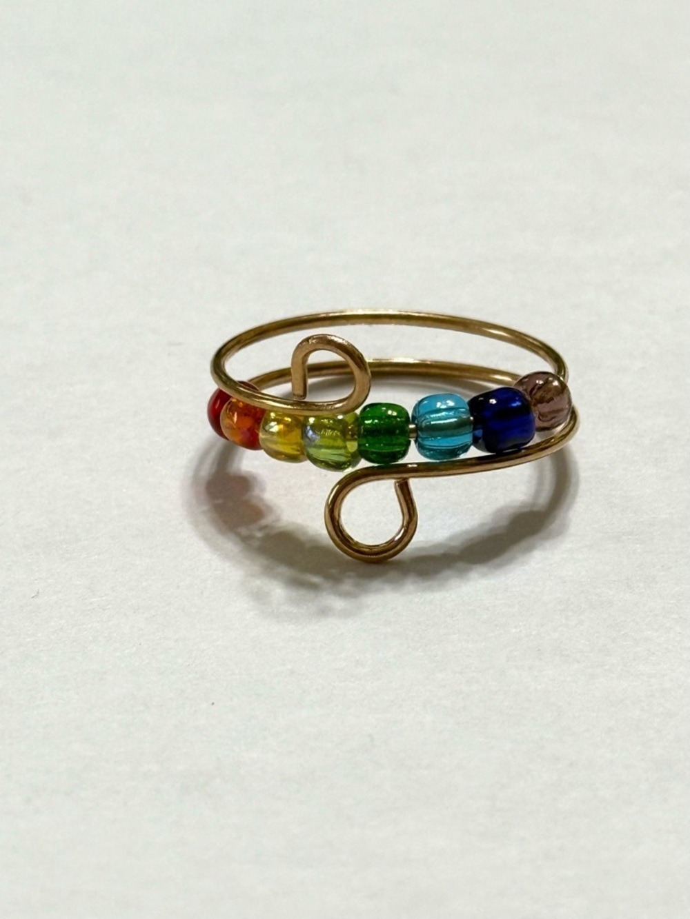 Rainbow Multicolor Colorful Beaded Gold Tone Ring Size 9 New